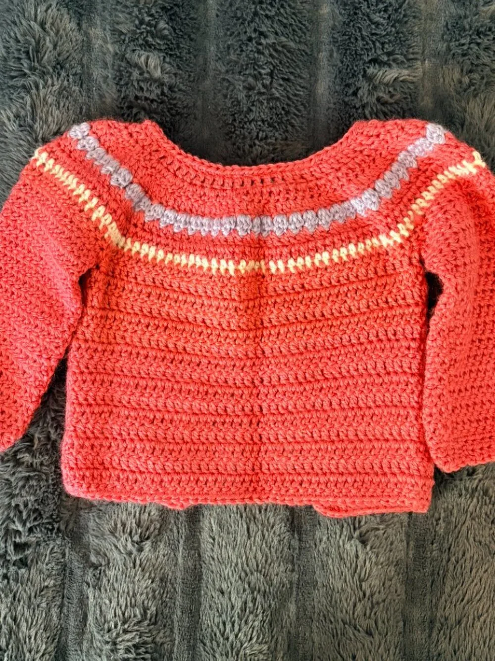 Handmade Crochet Baby Cardigan Pink Coral Lavender Cream Flower Button Baby Girl